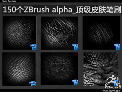 150个ZBrush alpha顶级皮肤笔刷库