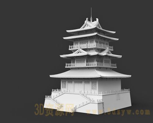古代建筑场景模型  古代藏经阁  阁楼模型