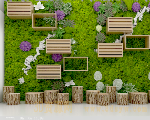 现代绿植墙木桩装饰墙