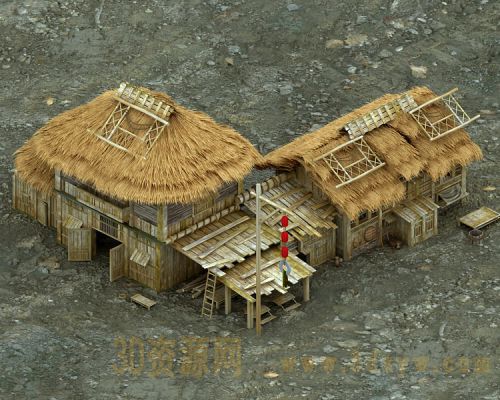 古代茅草屋模型