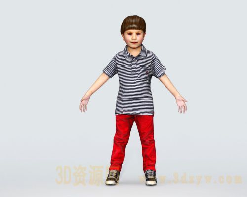 写实小男孩3d模型 有骨骼绑定