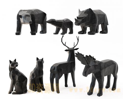 动物装饰品组合 动物雕塑模型摆件 动物艺术饰品