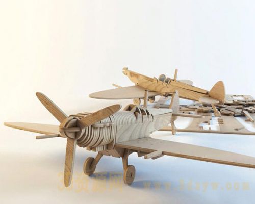 木质拼装飞机玩具3D模型 木飞机