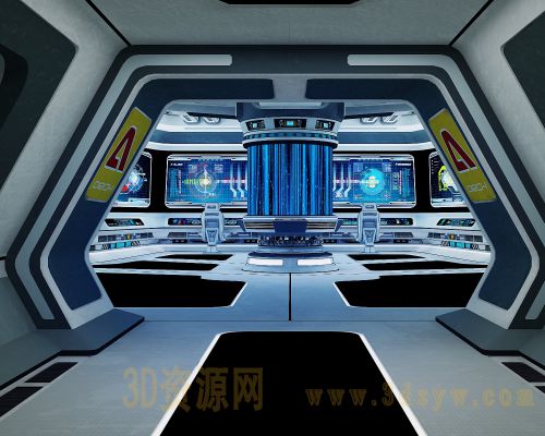 科幻宇宙飞船 太空站 太空舱场景3D模型 科幻太空飞船指挥室