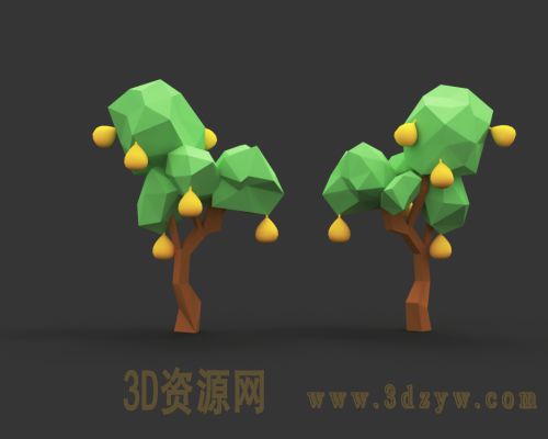 卡通柚子树模型 lowpoly柚子树 体块树3D模型