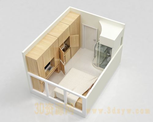 3个户型设计图 户型图模型 室内模型 浴室间 卧室