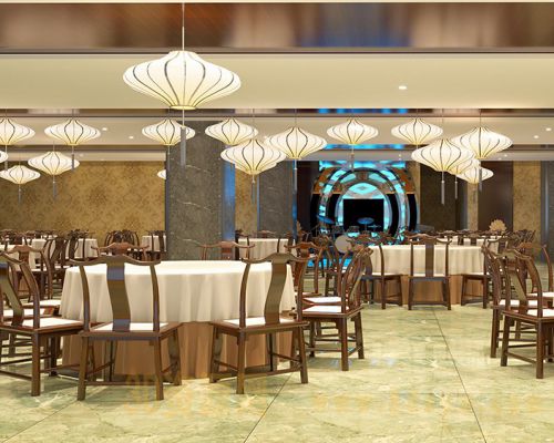 中式饭店酒店大堂效果图 中式饭店大厅 中式餐桌椅模型