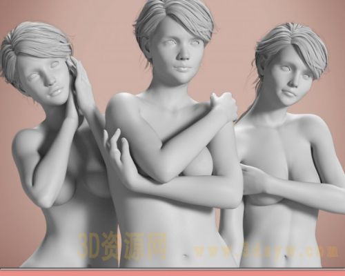  C4D模型-女性雕塑白模高清身体面孔三维模型