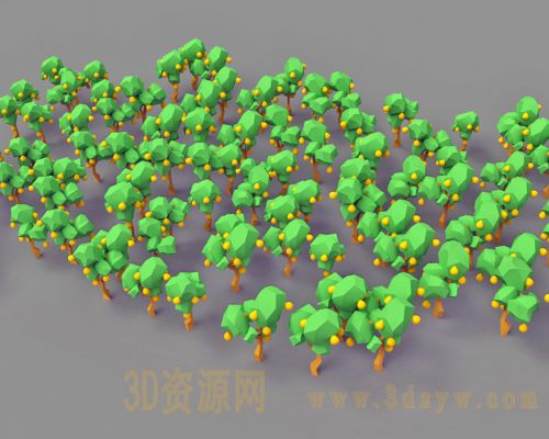 卡通柚子树模型 lowpoly柚子树 柚子林 体块树3D模型