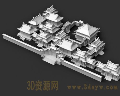 双桂堂场景模型 古代建筑模型 古建筑场景