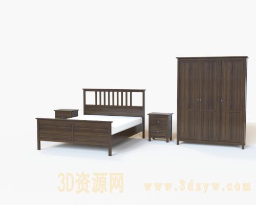床3d模型 床头柜 衣柜模型