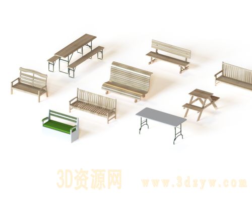 公园桌椅 休闲桌椅模型 长条椅 休闲餐桌