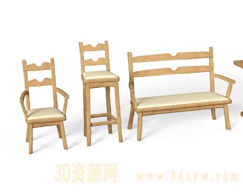 休闲木椅木桌模型