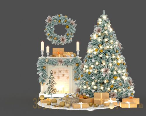 圣诞树dp点装饰 商场圣诞节美陈  圣诞树3d模型 圣诞花环