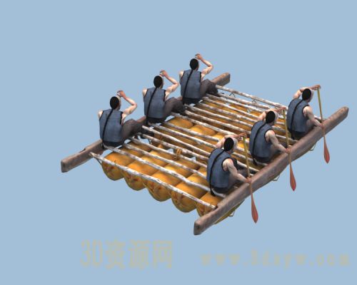 羊皮筏子3d模型  黄河羊皮筏动画 水排子