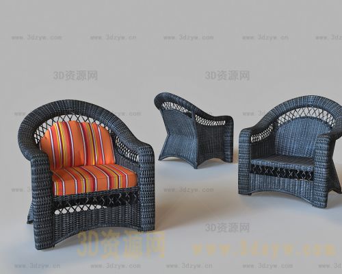 黑色藤条椅模型 藤编座椅模型