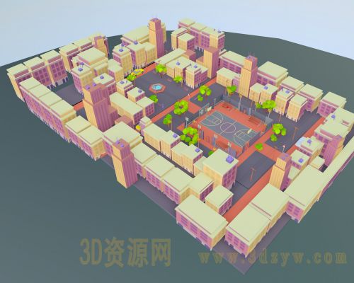 卡通城市 卡通篮球场 lowpoly城市